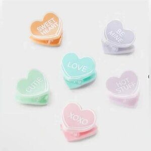 Heart Message Mini Hair Claw Clip Set 6pc - Pink/Green/Lavender